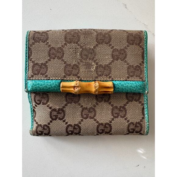 Gucci Handbags - Vintage Gucci GG Canvas Bamboo French Flap Wallet Brown/Turquoise